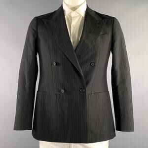 UNITED ARROWS Chest Size 48 Black Grey Pinstripe Cotton Blend Sport Coat